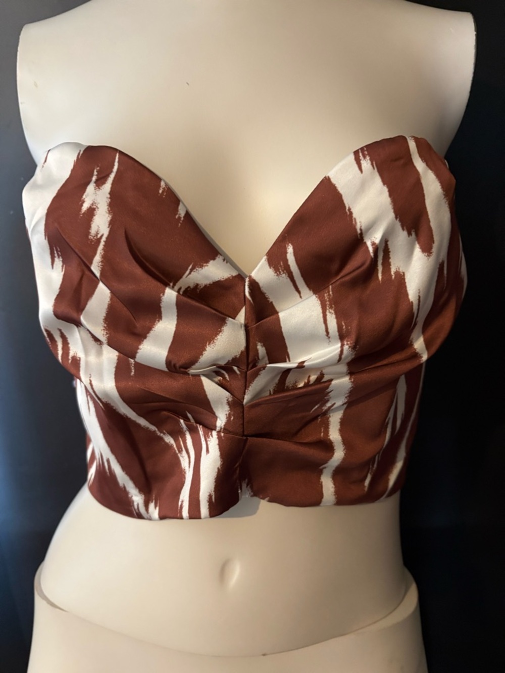 Sweetheart Strapless Brown & Cream Printed Crop Top